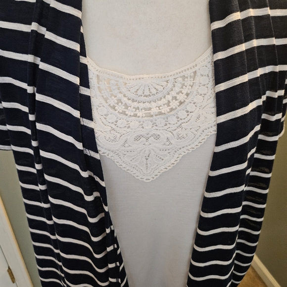 Kim Rogers Women's Size PXL Navy and White Striped Cardigan with Shirt New - Picture 4 of 12